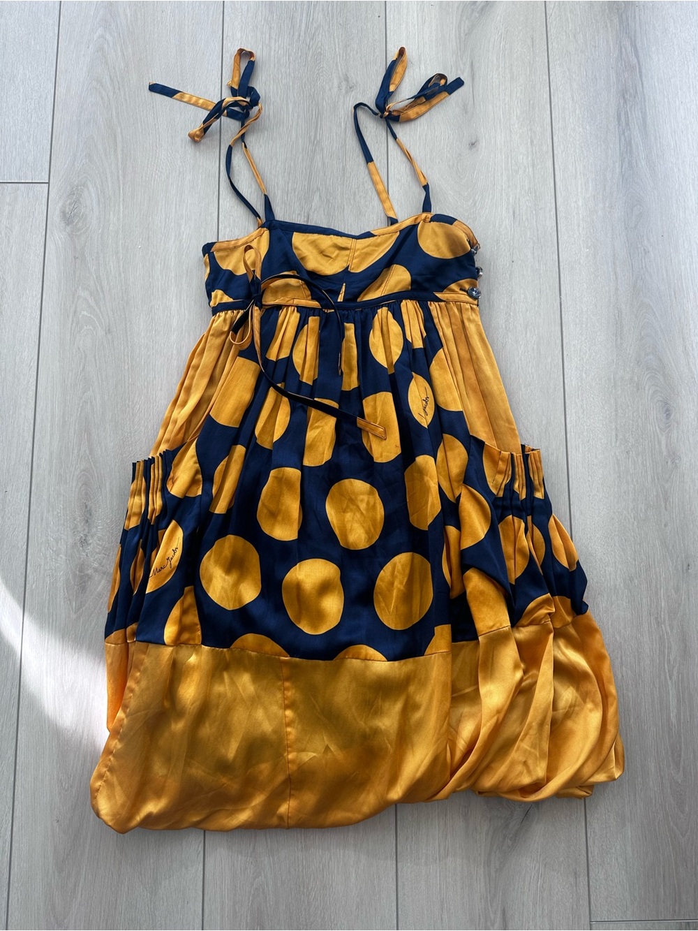 Marc By Marc Jacobs Silk Navy and Orange Dot Tie-Shoulder Dress